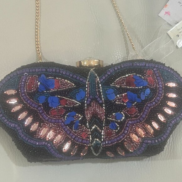 Made in India RARE Beaded Butterfly Handbag Viral Tik Tok Clutch Crossbody NWT - Picture 1 of 4